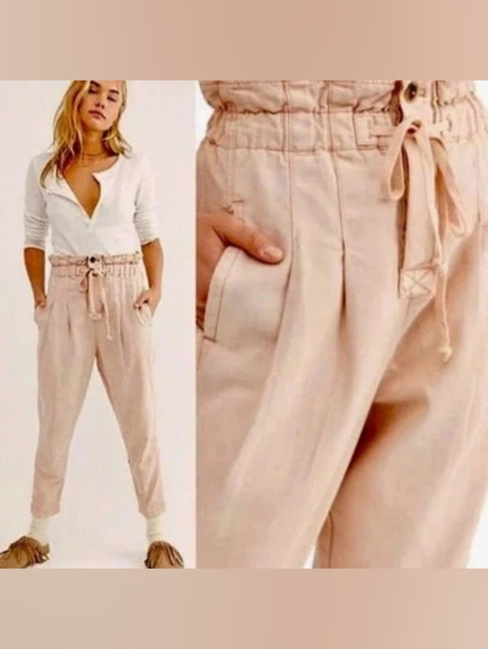 Free People Margate Pleated High Rise Paperbag Relaxed Trouser Pants Small